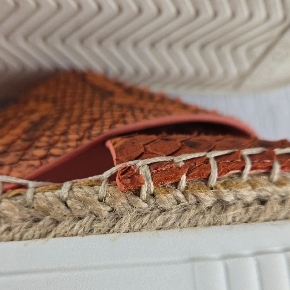 Franco Sarto Birch Orange Snakeskin Leather Espadrille Platform Sandals Mens 8M